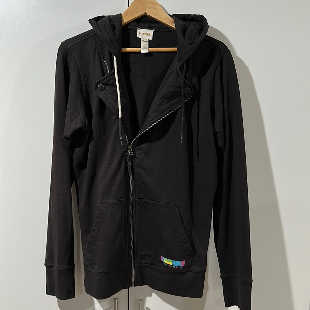 Diesel Black Zip Front Hoodie with cool details!!!